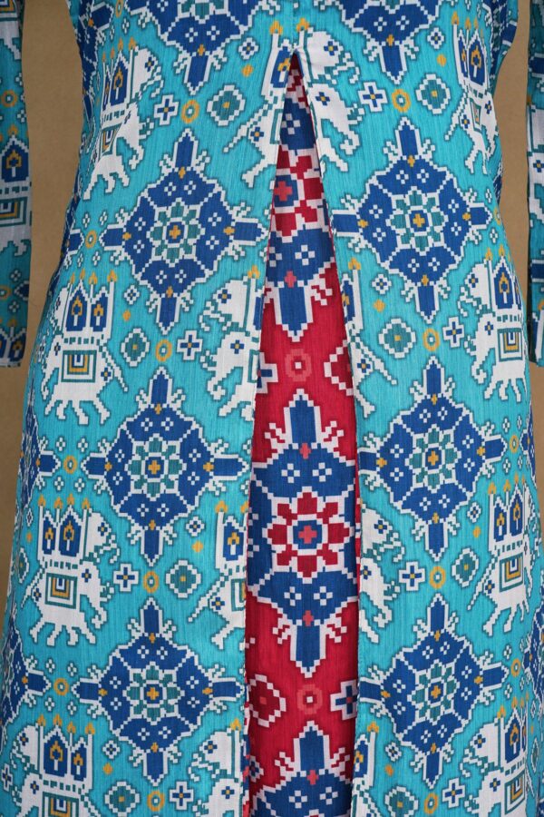 Sky blue and red design top with sky blue bottom and blue shawl kurti - Image 4