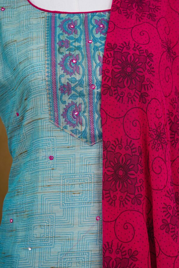 Blue floral top and red bottom and red shawl kurti - Image 2
