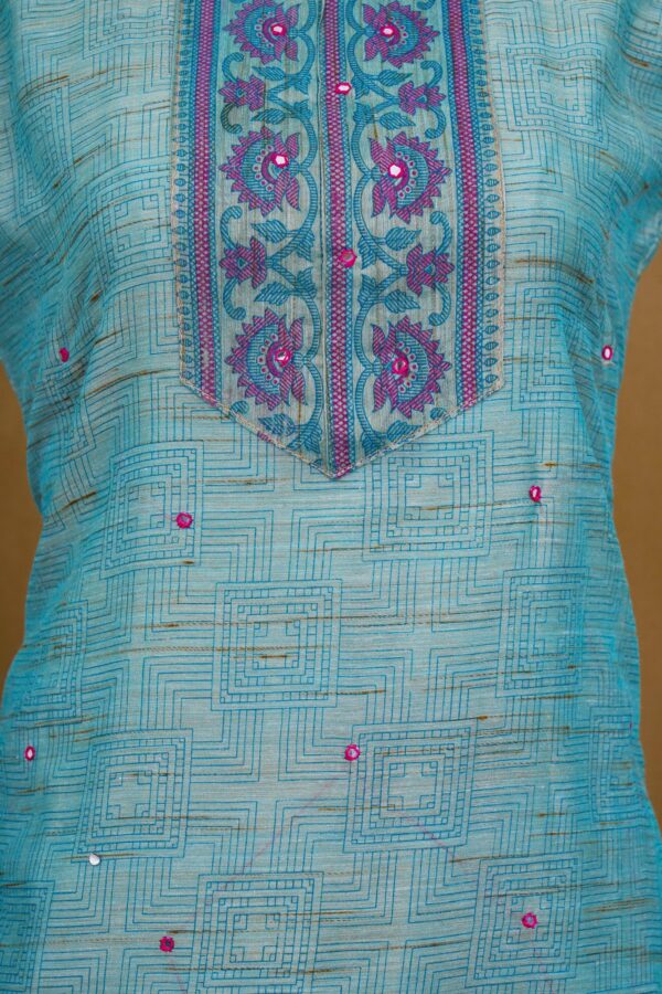 Blue floral top and red bottom and red shawl kurti - Image 3