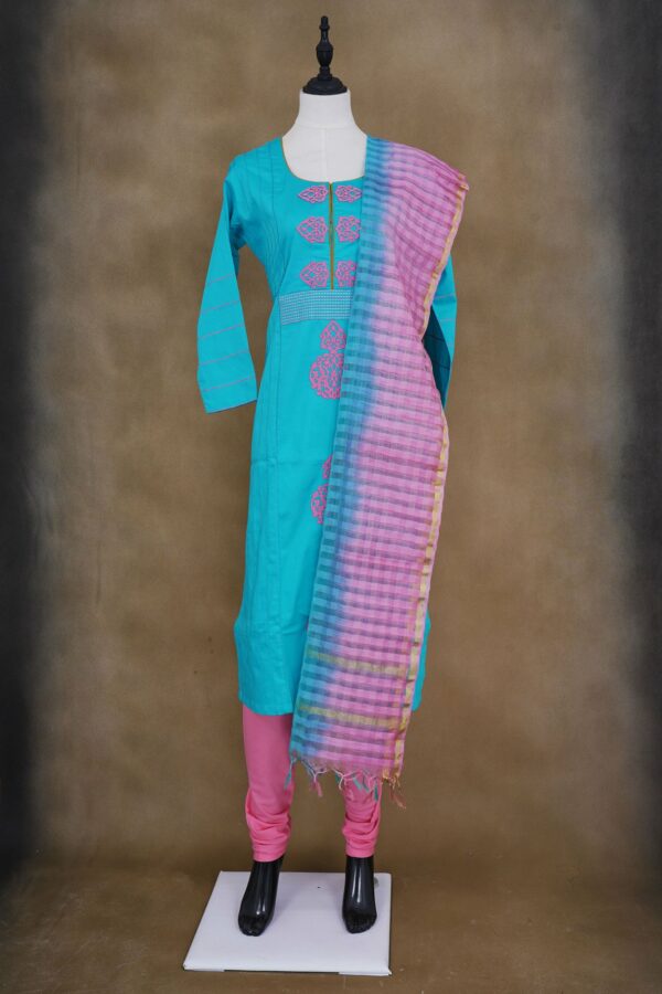Sky blue top with Pink bottom and pink shawl kurti