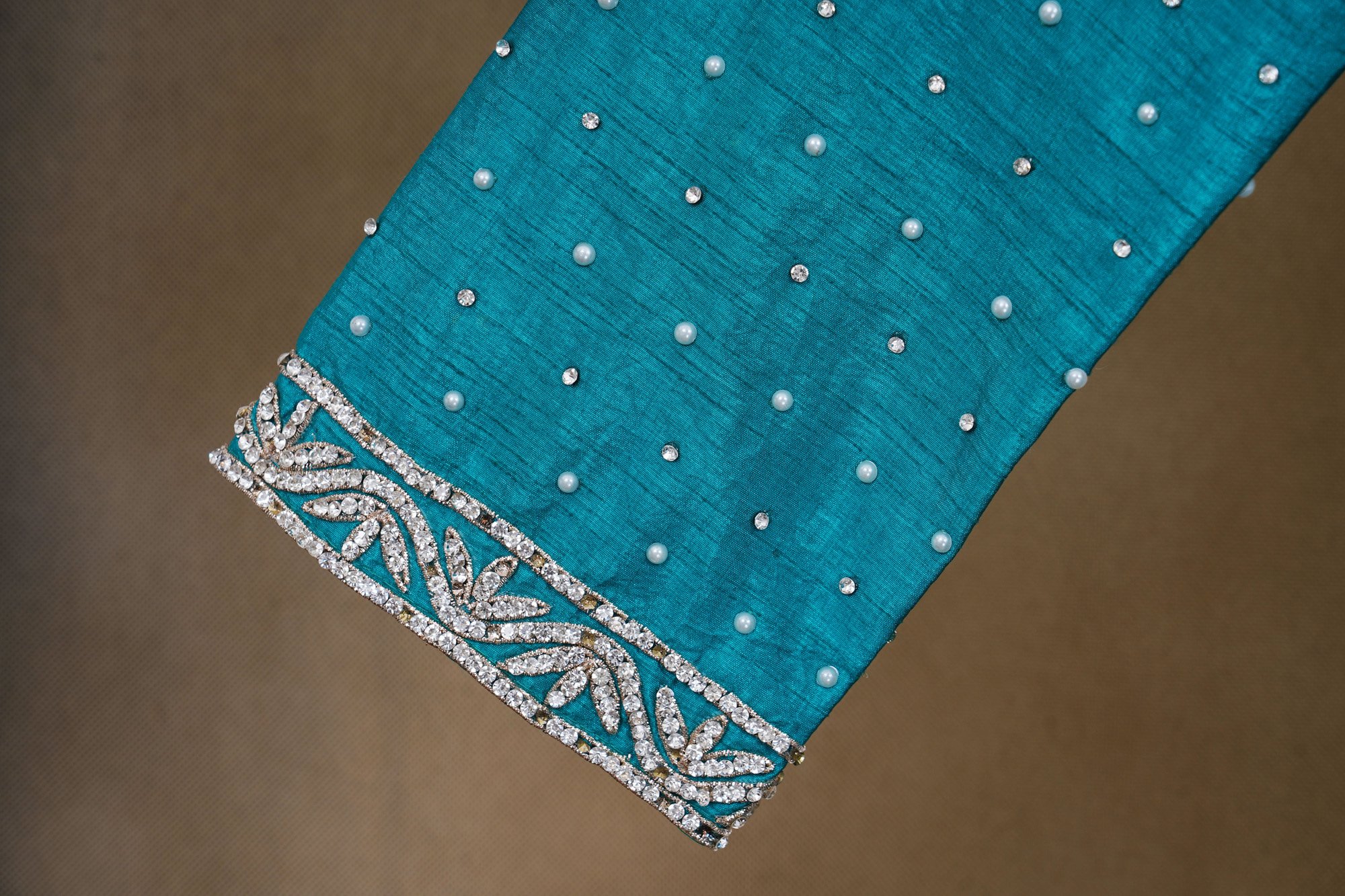 Turquoise blue design top with turquoise blue palazzo and netted shawl kurti - Image 5