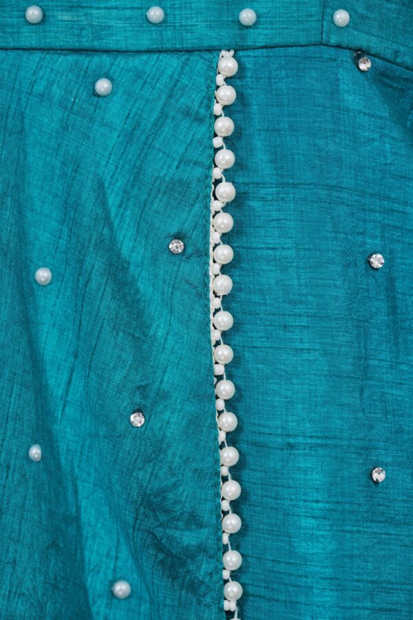 Turquoise blue design top with turquoise blue palazzo and netted shawl kurti - Image 6