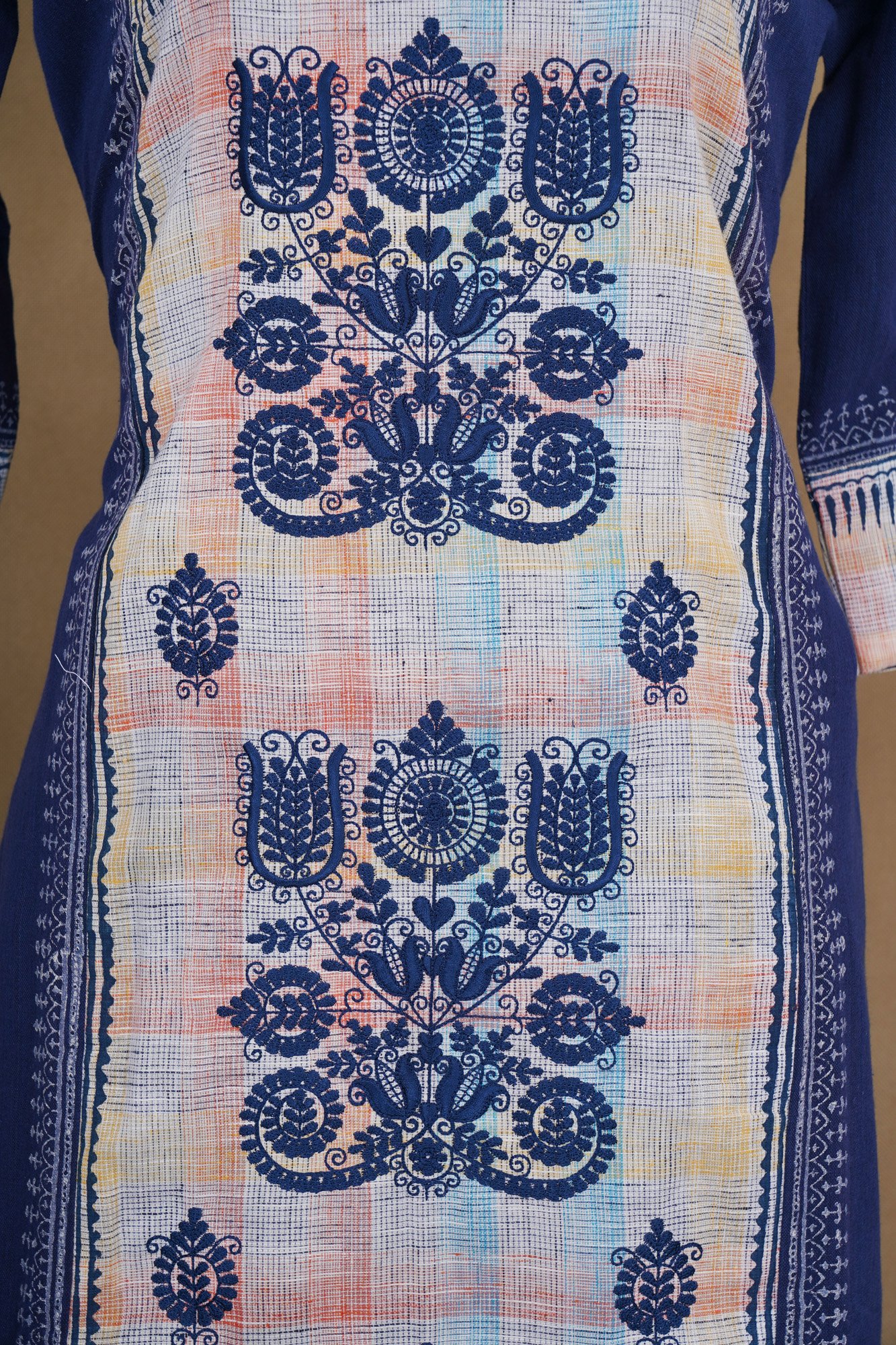 White and blue top with blue bottom with white and blue bottom shawl kurti - Image 3