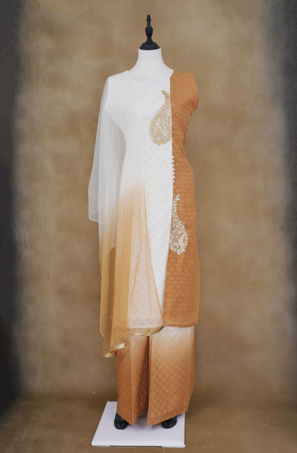 White brown top with white brown palazzo bottom kurti