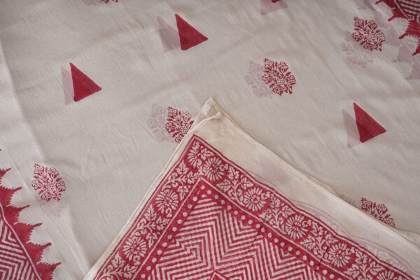 White checked with red design top and red bottom with white and red shawl kurti - Image 3