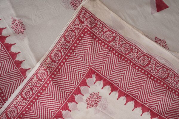 White checked with red design top and red bottom with white and red shawl kurti - Image 4