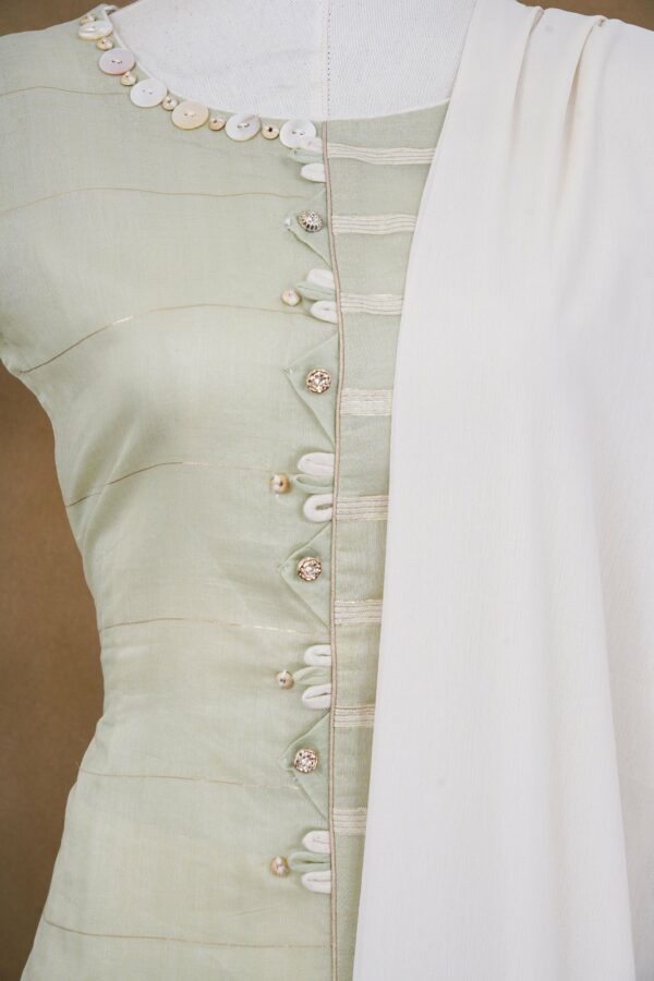 White design top with white bottom and white shawl kurti - Image 2