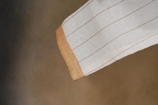 White stripe top with beige bottom and white floral shawl kurti - Image 4