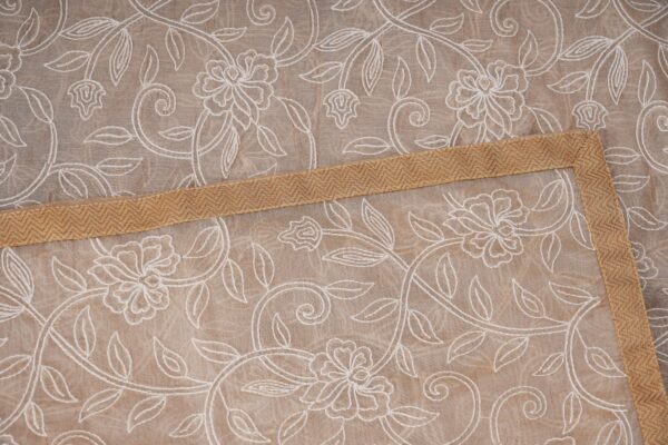 White stripe top with beige bottom and white floral shawl kurti - Image 5