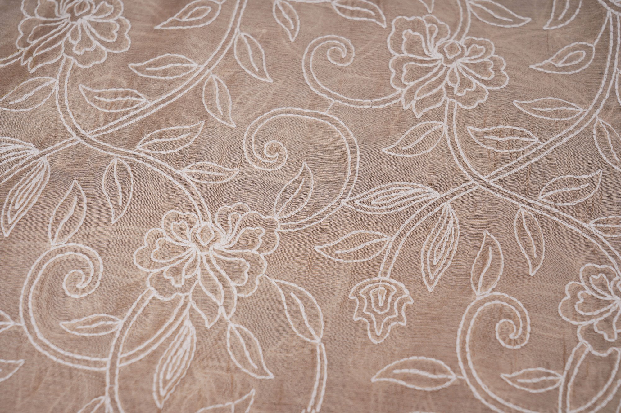 White stripe top with beige bottom and white floral shawl kurti - Image 6