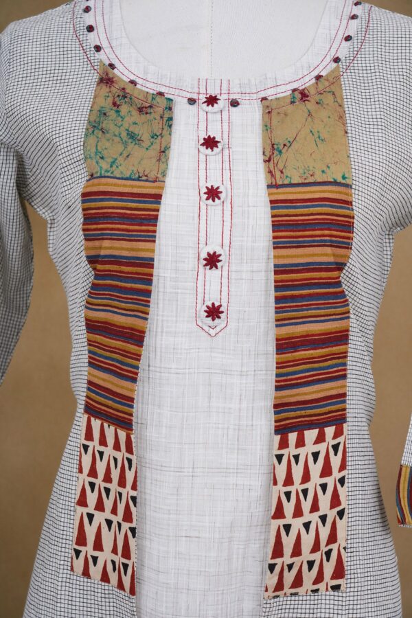 White top with grey coat and red palazzo bottom kurti - Image 2