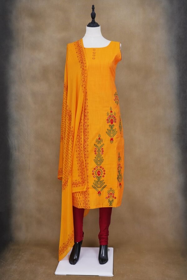 yellow floral design top with maroon bottom and yellow shawl kurti