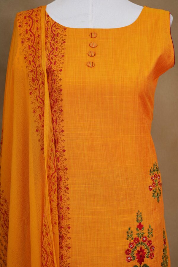 yellow floral design top with maroon bottom and yellow shawl kurti - Image 2