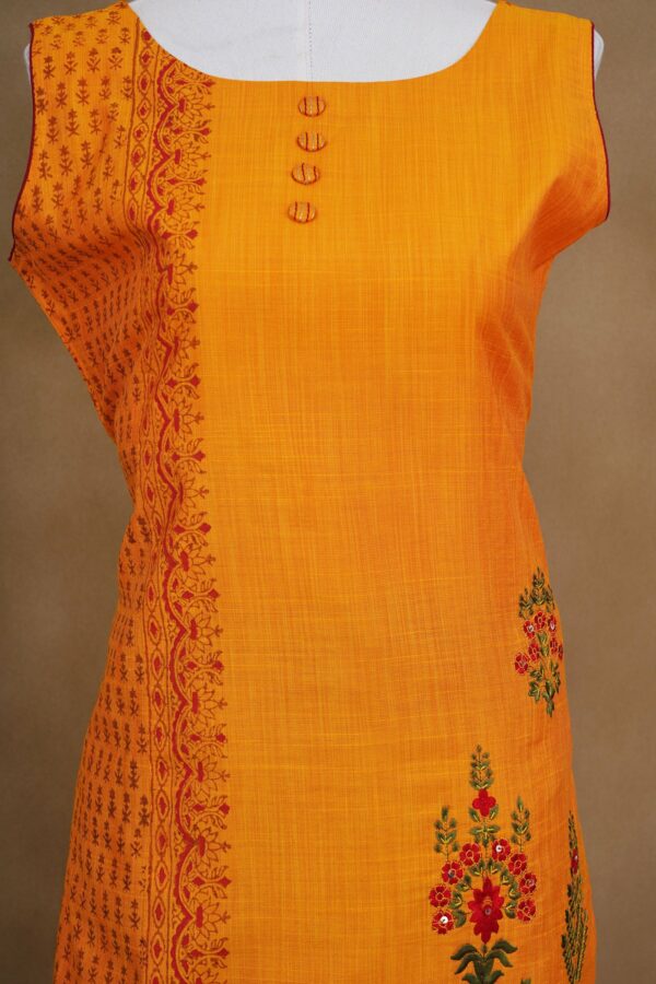 yellow floral design top with maroon bottom and yellow shawl kurti - Image 3