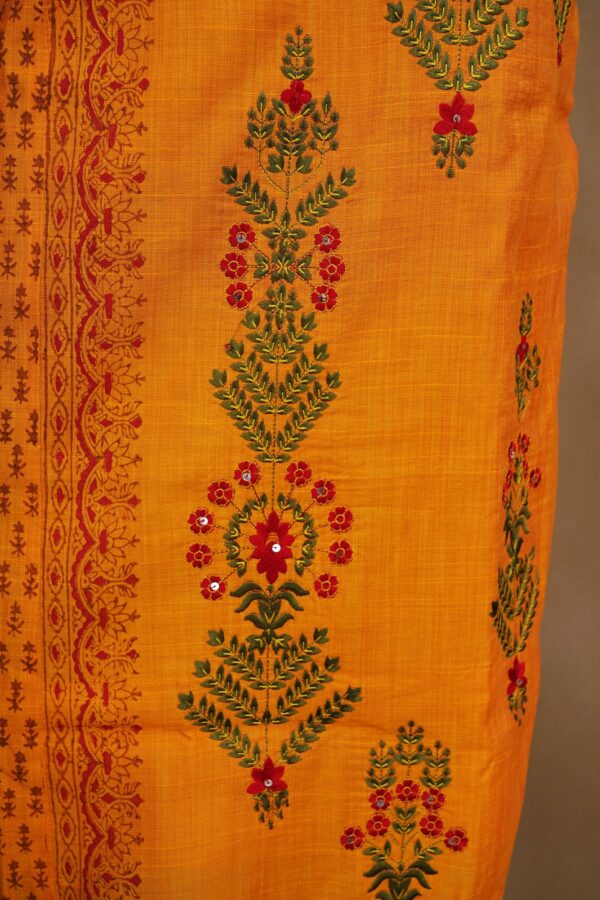 yellow floral design top with maroon bottom and yellow shawl kurti - Image 4