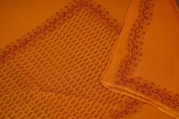 yellow floral design top with maroon bottom and yellow shawl kurti - Image 6