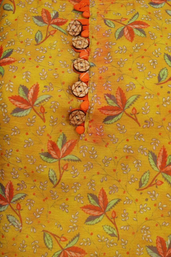 Yellow floral design top with orange bottom and white shawl kurti - Image 3