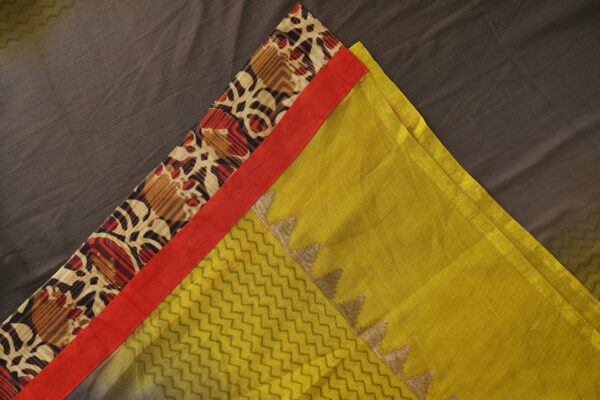 Yellow floral design top with red bottom and yellow shawl kurti - Image 3