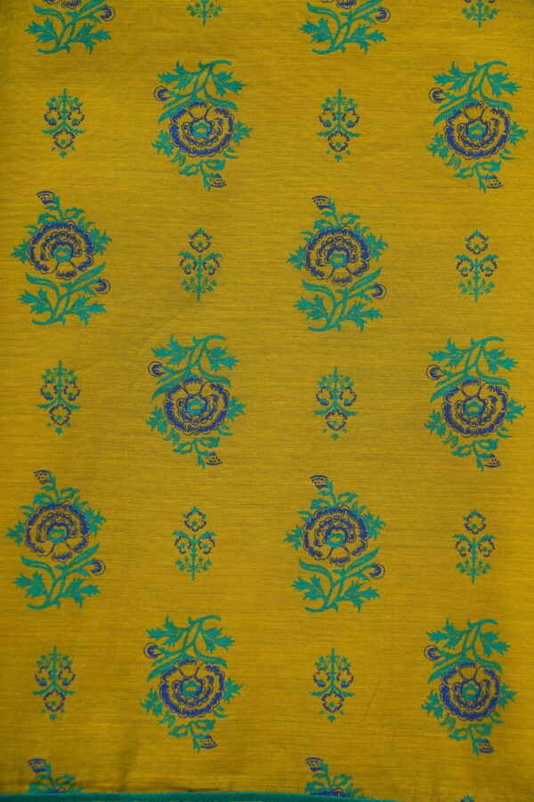 Yellow floral design top with turquoise blue bottom and turquoise blue shawl kurti - Image 4