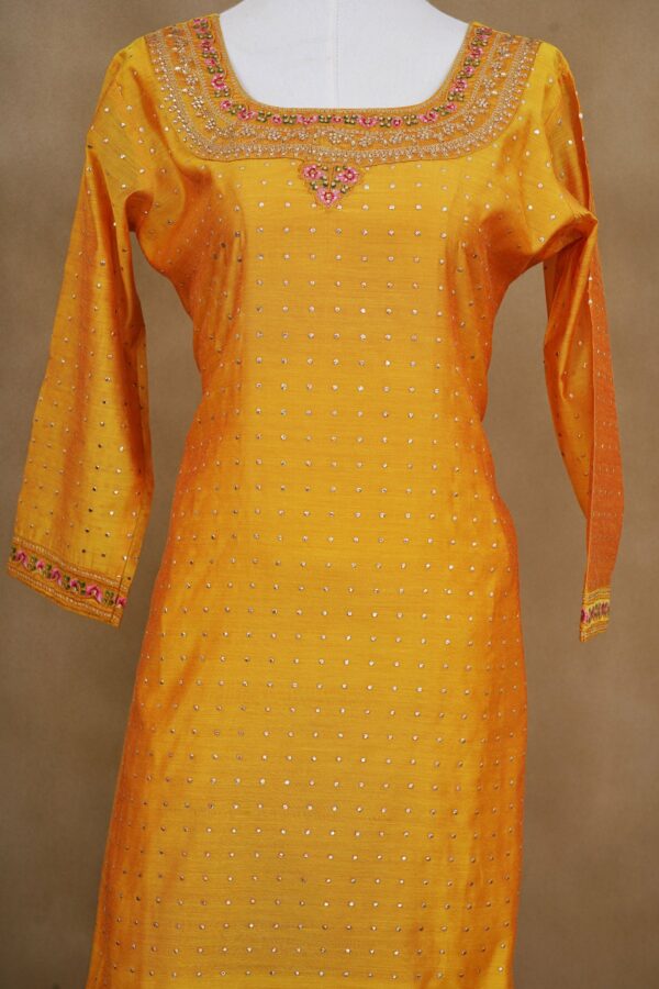 Yellow top with yellow bottom and yellow shawl kurti - Image 3