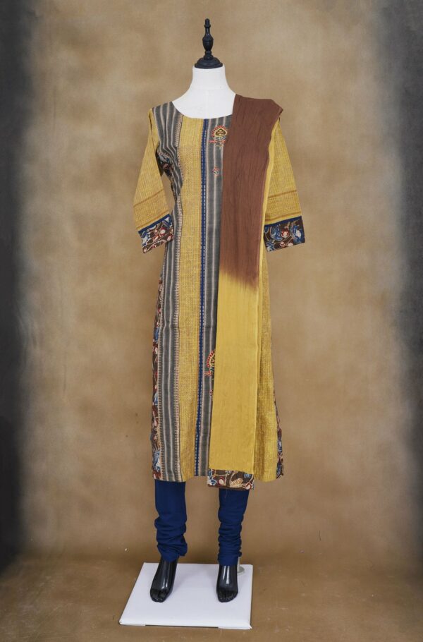 Yellow with blue strip top and dark blue bottom kurti