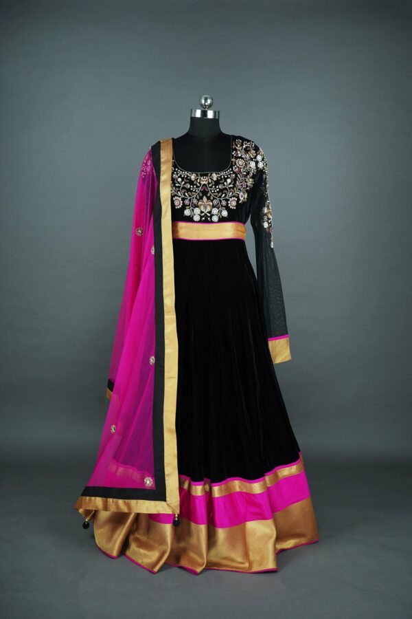 Black and Pink lehenga with design on top