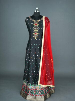 Black base colour with Multi colour design lehenga