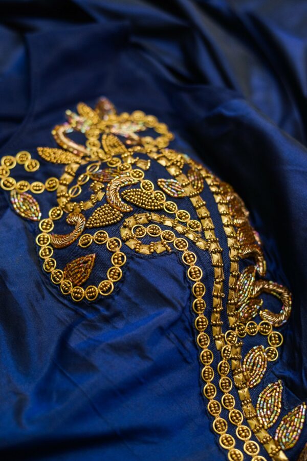 Blue lehenga with golden design - Image 2
