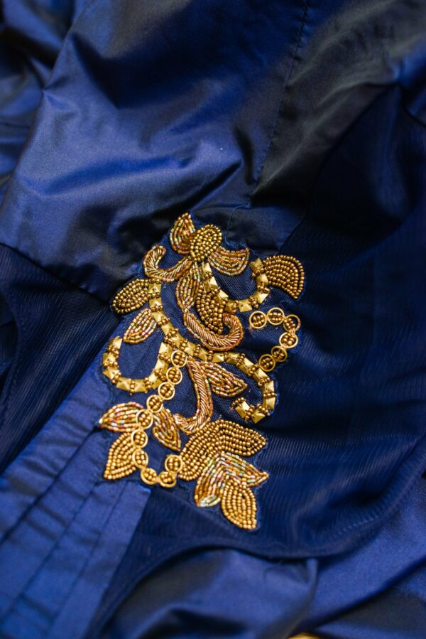 Blue lehenga with golden design - Image 3