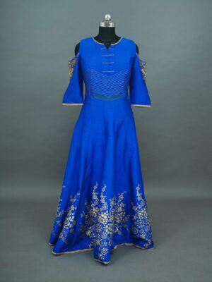 Blue lehenga with golden floral design