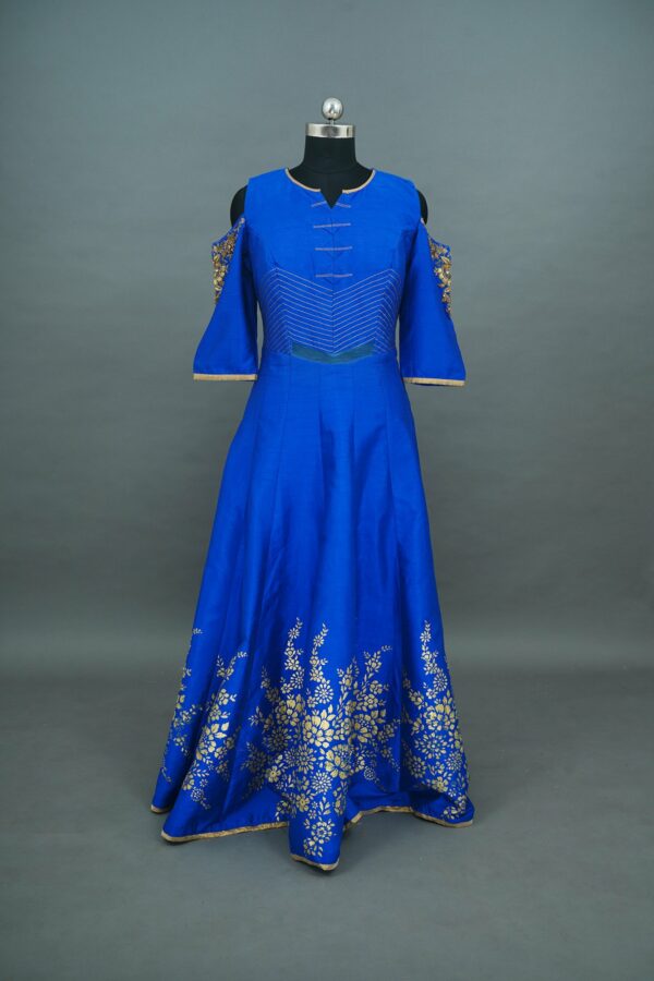 Blue lehenga with golden floral design