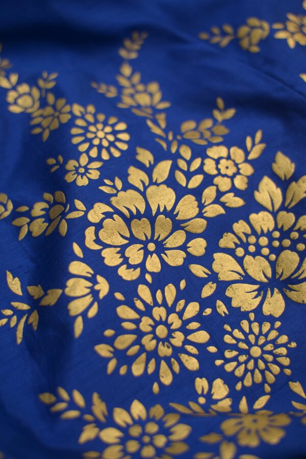 Blue lehenga with golden floral design - Image 3