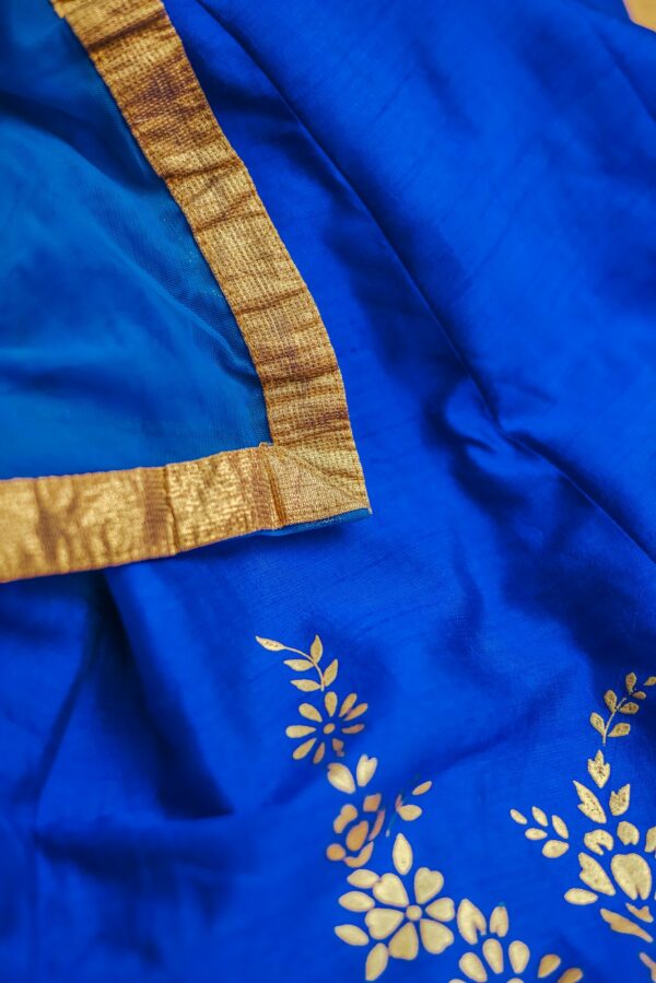 Blue lehenga with golden floral design - Image 4