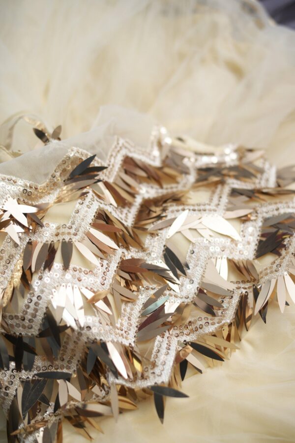 Brown design top with White net bottom Lehenga - Image 3