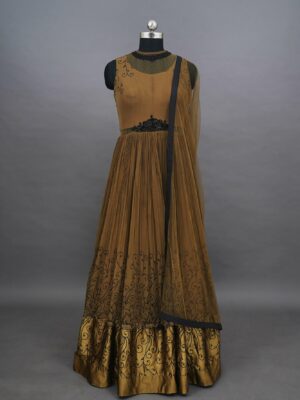 Brown with black floral design lehenga