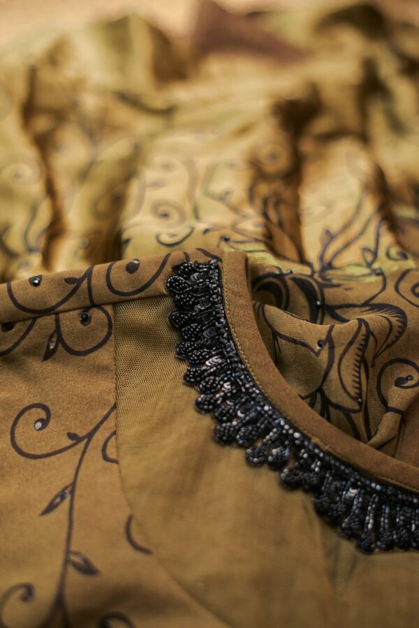 Brown with black floral design lehenga - Image 3
