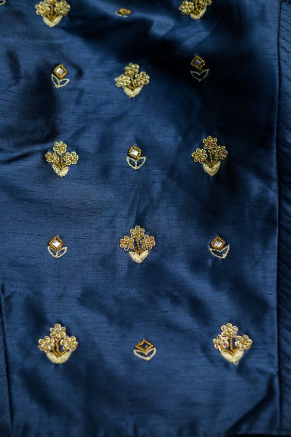 Dark blue top with light yellow bottom lehenga - Image 2