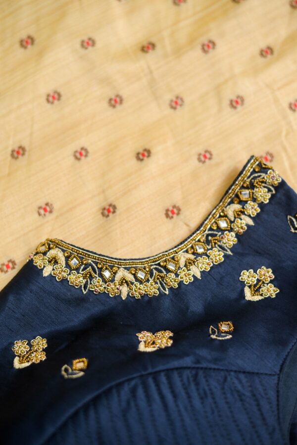 Dark blue top with light yellow bottom lehenga - Image 3