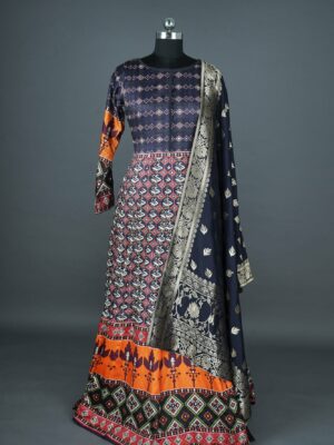 Dark blue with multi colour design lehenga