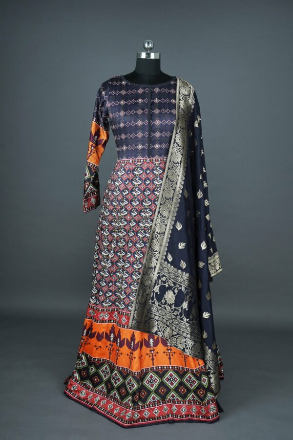 Dark blue with multi colour design lehenga
