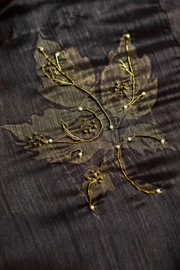 Dark brown with floral design bottom and orange shawl lehenga - Image 3