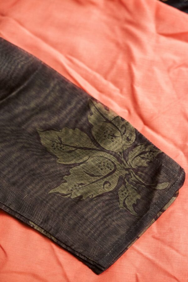 Dark brown with floral design bottom and orange shawl lehenga - Image 5