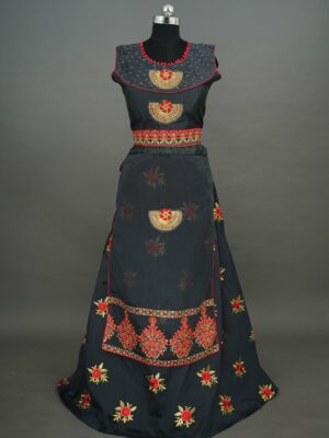 Dark grey top and bottom with floral design lehenga