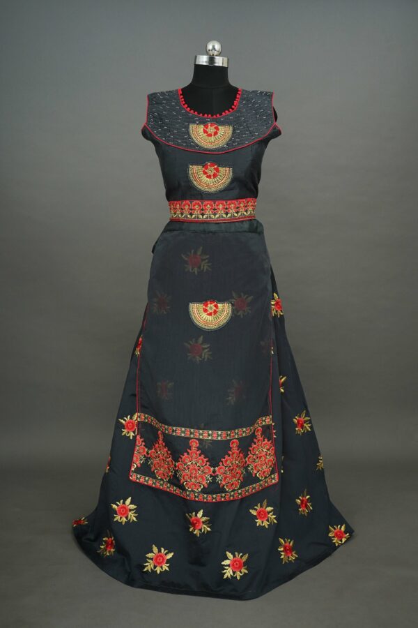Dark grey top and bottom with floral design lehenga