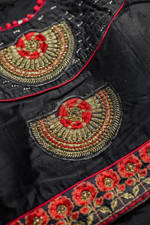 Dark grey top and bottom with floral design lehenga - Image 2