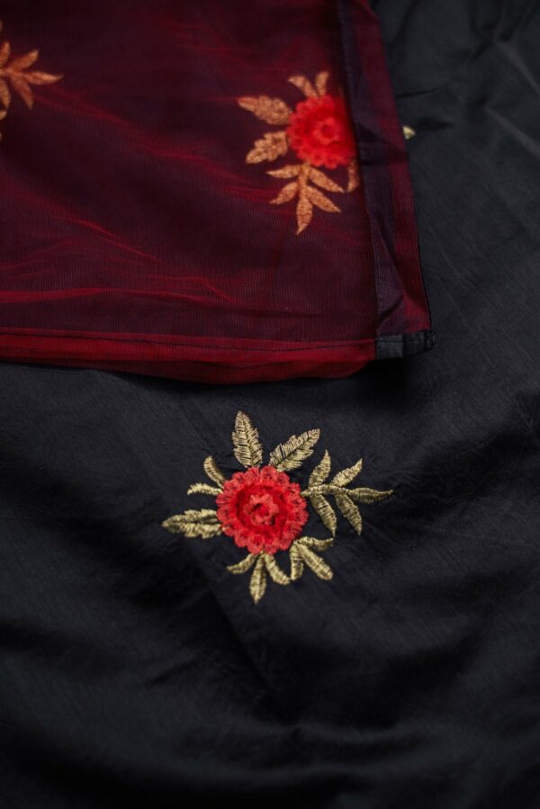 Dark grey top and bottom with floral design lehenga - Image 3