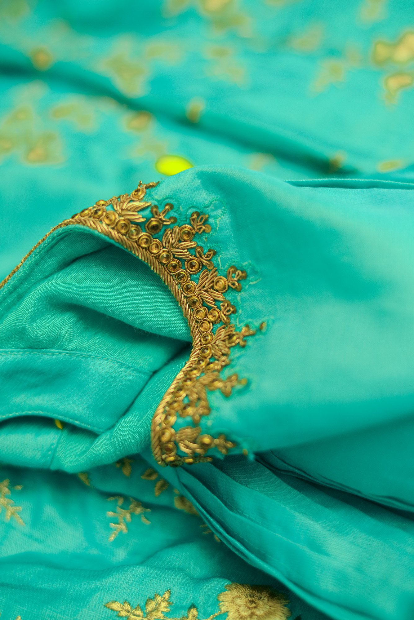 Green colour lehenga with floral design at bottom - Image 2