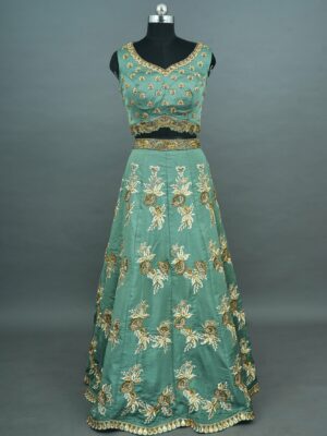 Green with floral design lehenga