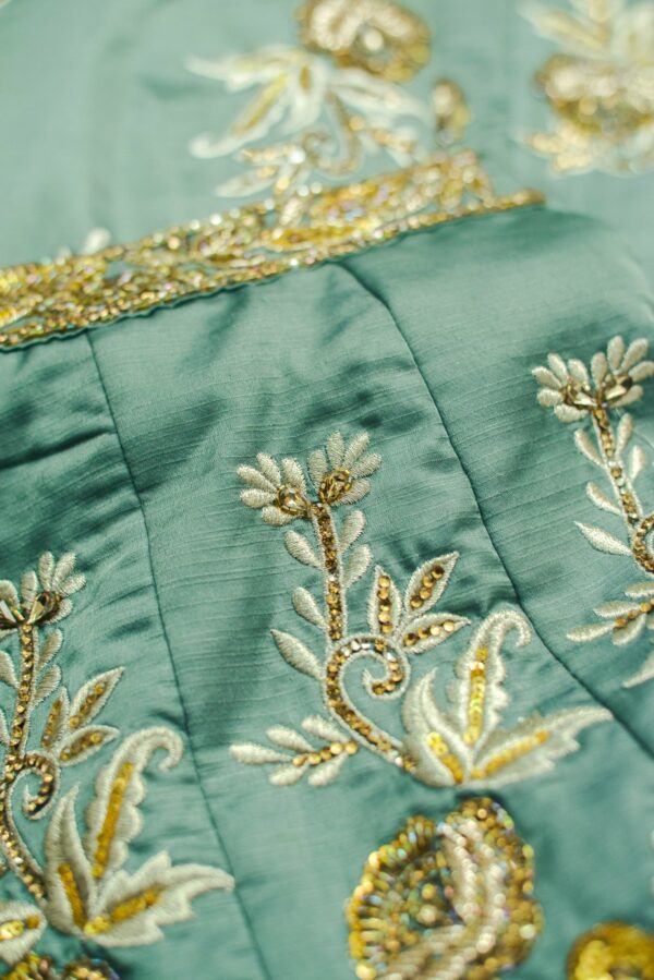 Green with floral design lehenga - Image 2