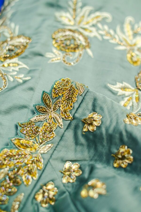 Green with floral design lehenga - Image 3